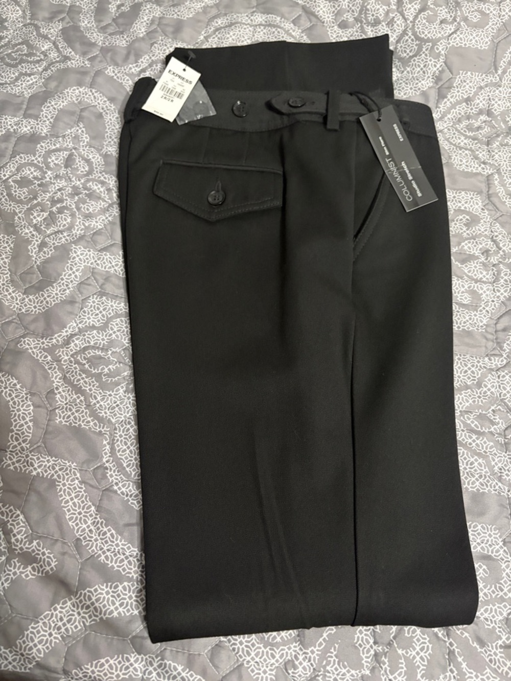 Express Black High-Waisted Dress Pants with Button Flap Pocket